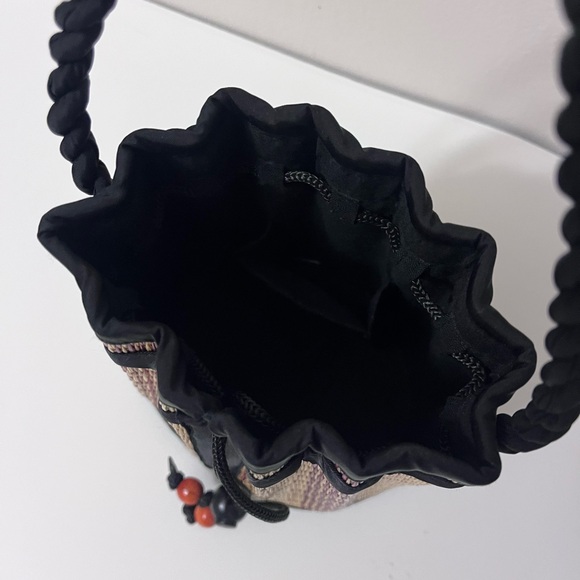 Baskets of Cambodia Handwoven Tatami Drawstring Bucket Bag Women’s Boho Summer - Picture 3 of 4